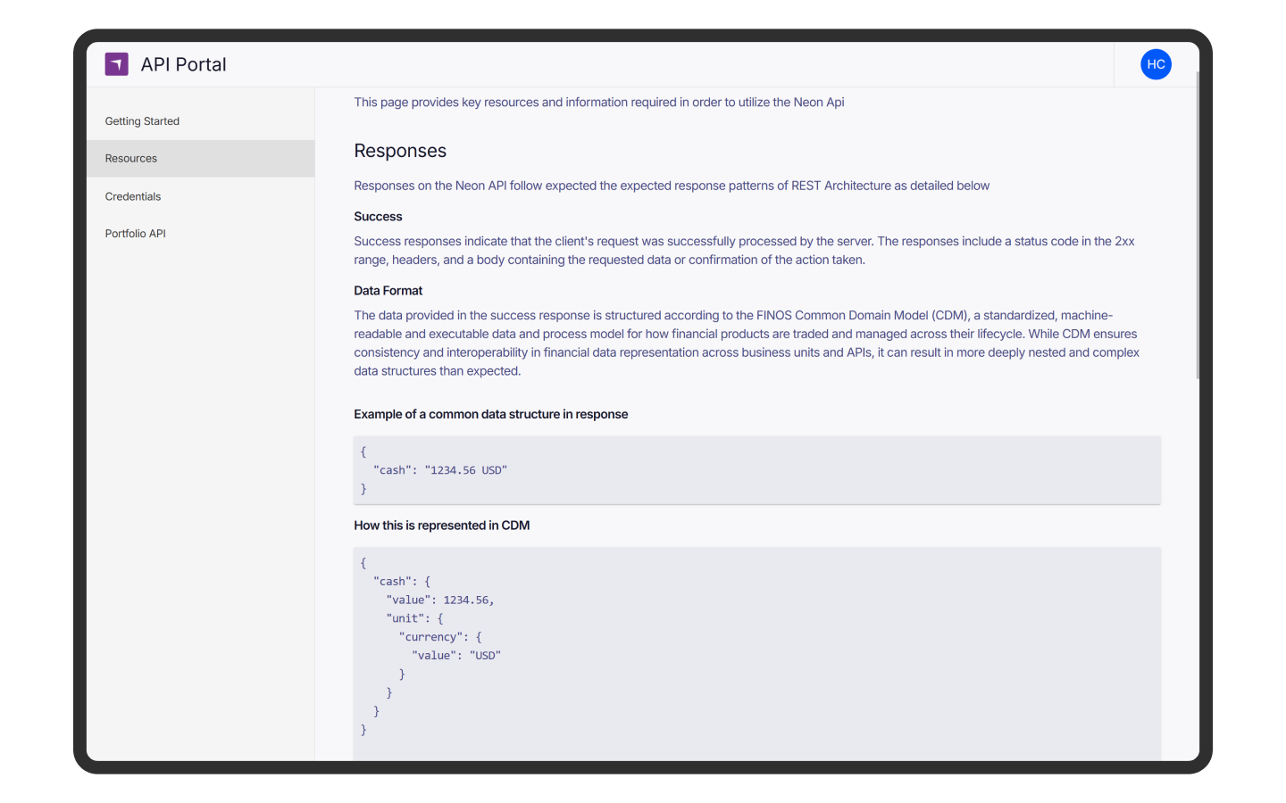 Neon API Portal - a product by Marex